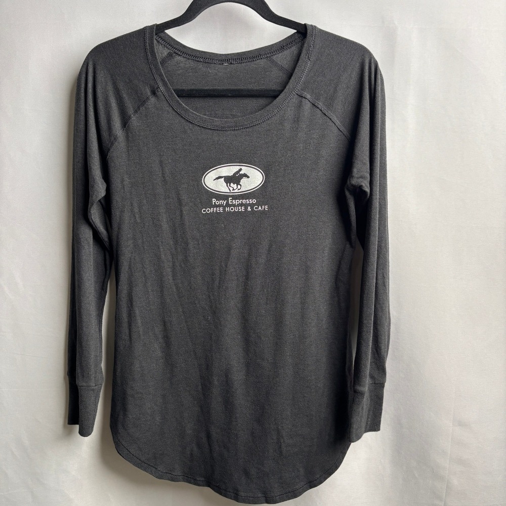 Pony Espresso Coffee Long Sleeve T Shirt Ashland Jacksonville Oregon Womens S